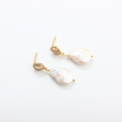 925 Sterling Silver Baroque Pearl Earrings Studs