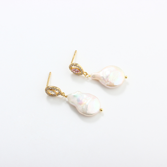 925 Sterling Silver Baroque Pearl Earrings Studs