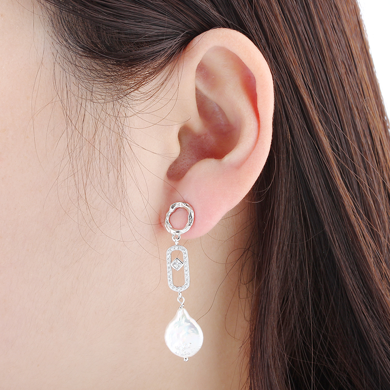 925 Sterling Silver Baroque Pearl Earrings Studs