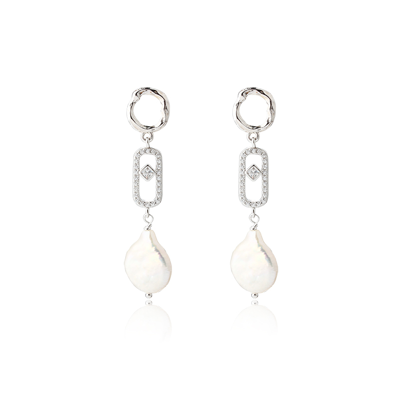 925 Sterling Silver Baroque Pearl Earrings Studs
