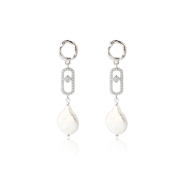 925 Sterling Silver Baroque Pearl Earrings Studs
