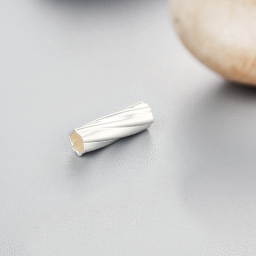 925 Sterling Silver Long Twirl Cut Tube Beads