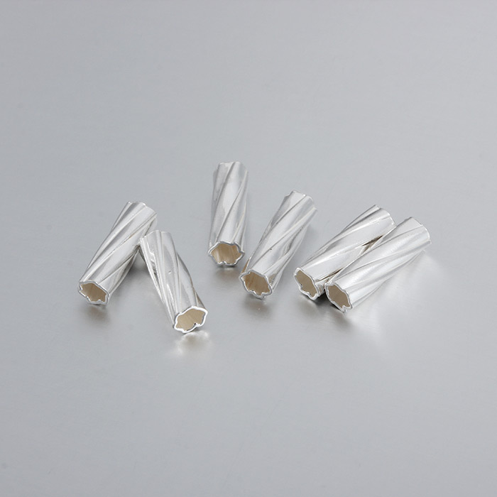 925 Sterling Silver Long Twirl Cut Tube Beads