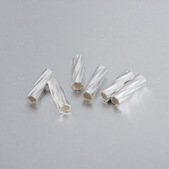 925 Sterling Silver Long Twirl Cut Tube Beads