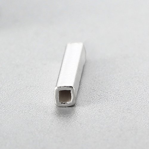 925 Sterling Silver 15mm Polish Square Tube Beads