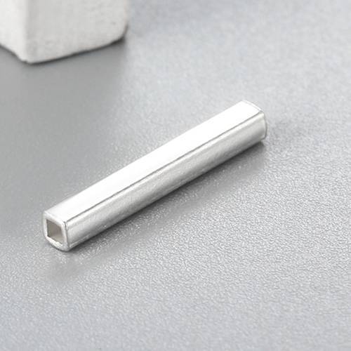 925 Sterling Silver 15mm Polish Square Tube Beads