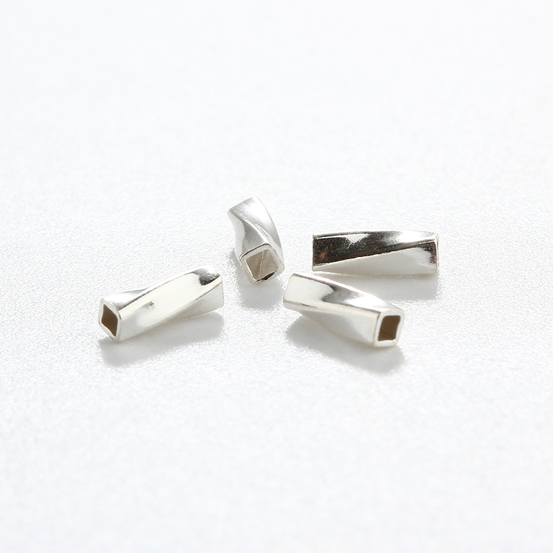 925 Sterling Silver 1.5*5mm Square Twisted Crimp Tube Beads