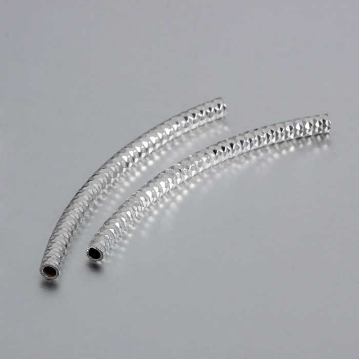 925 Sterling Silver Curved Bling Tube Beads