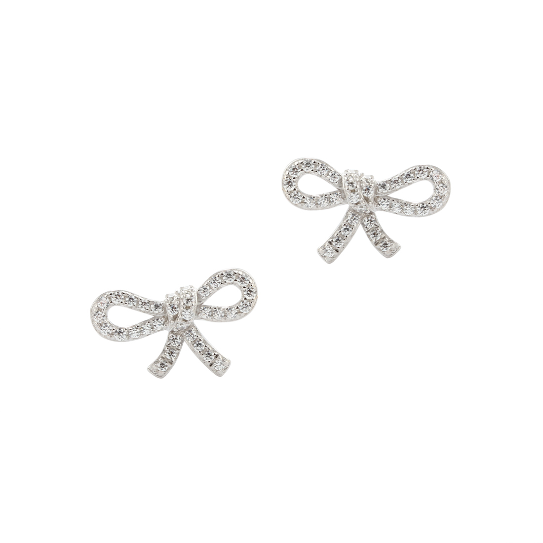 925 Sterling Silver CZ Bow Knot Earrings Studs