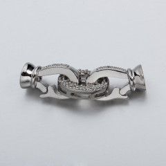 925 Sterling Silver CZ Oval Clasp For Pearl Necklace