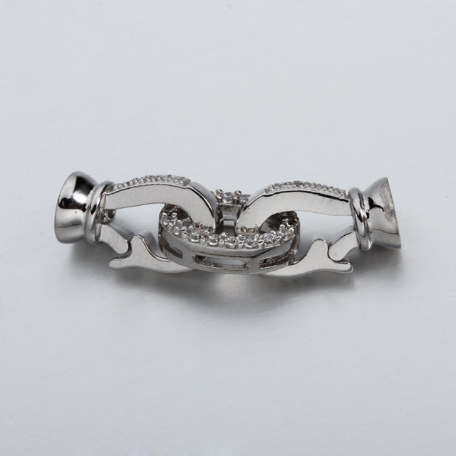 925 Sterling Silver CZ Oval Clasp For Pearl Necklace