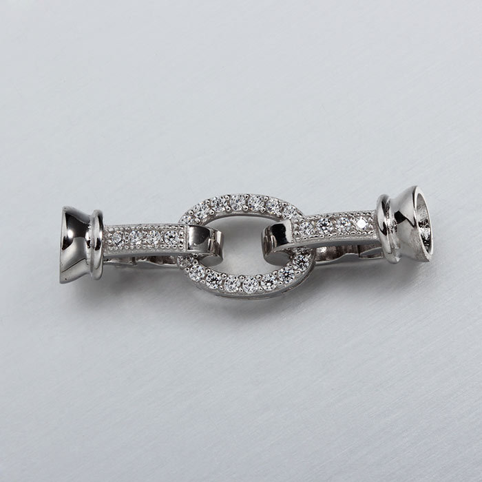 925 Sterling Silver CZ Oval Clasp For Pearl Necklace