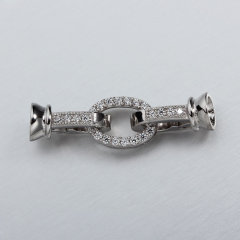 925 Sterling Silver CZ Oval Clasp For Pearl Necklace