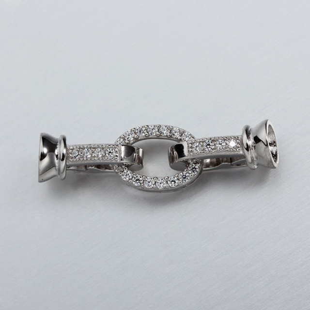 925 Sterling Silver CZ Oval Clasp For Pearl Necklace