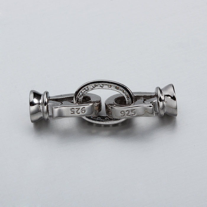 925 Sterling Silver CZ Oval Clasp For Pearl Necklace