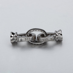 925 Sterling Silver CZ Oval Clasp For Pearl Necklace