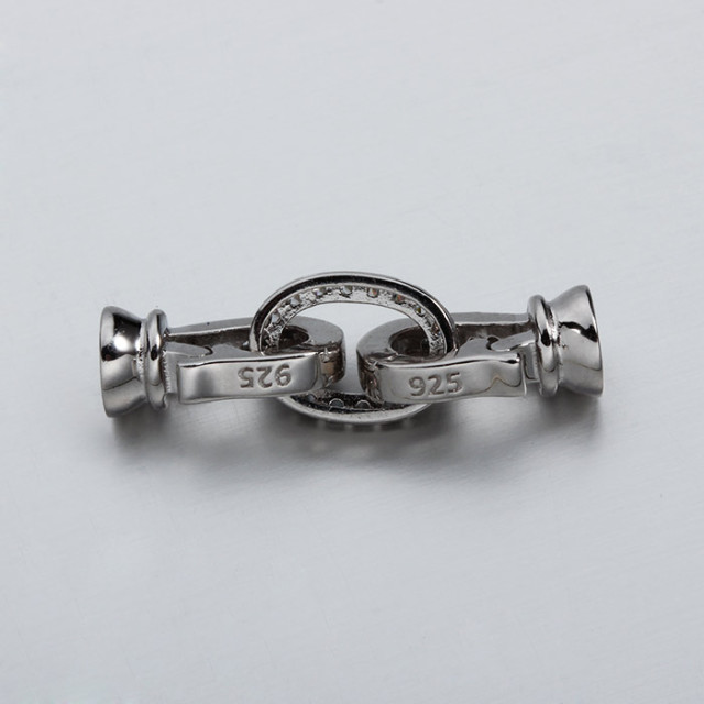 925 Sterling Silver CZ Oval Clasp For Pearl Necklace