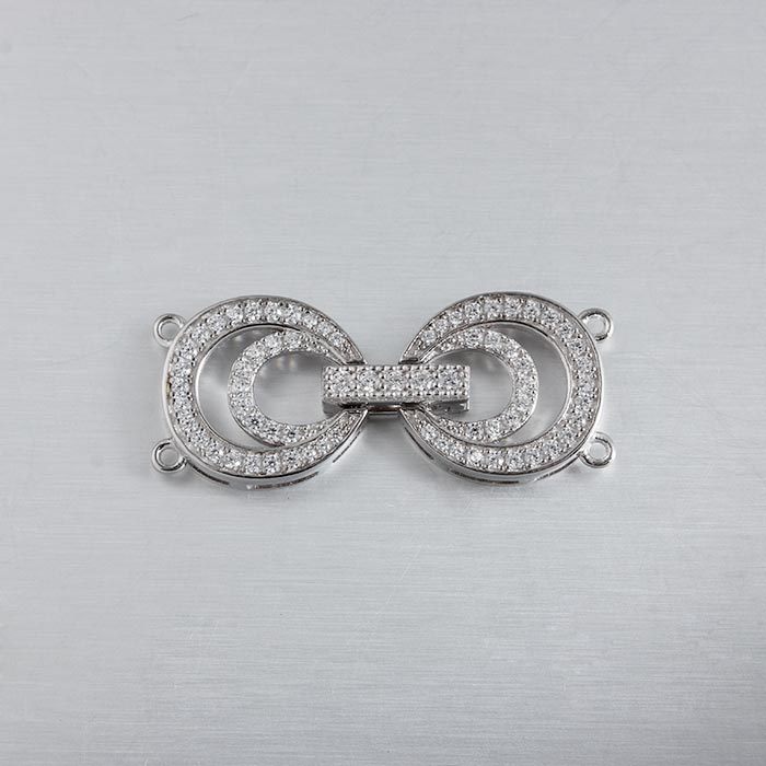 925 Sterling Silver CZ Round Pearl Clasp