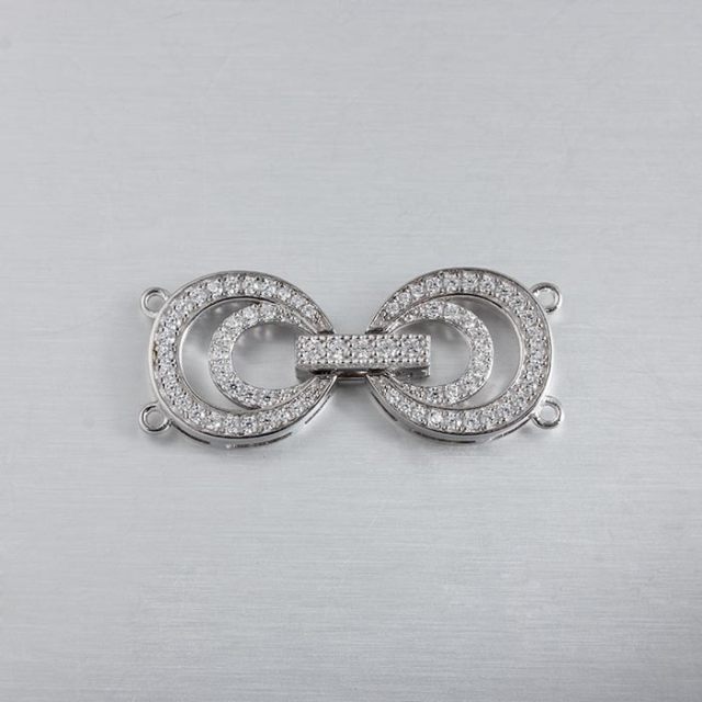 925 Sterling Silver CZ Round Pearl Clasp