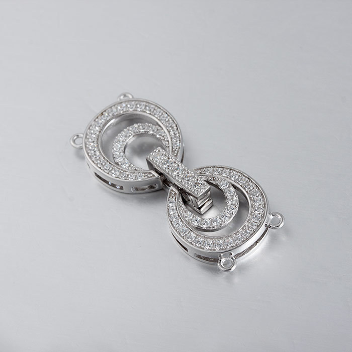 925 Sterling Silver CZ Round Pearl Clasp