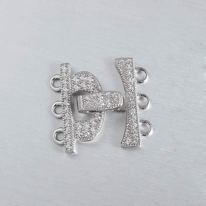 925 Sterling Silver CZ Pearl Clasp For Three Layers