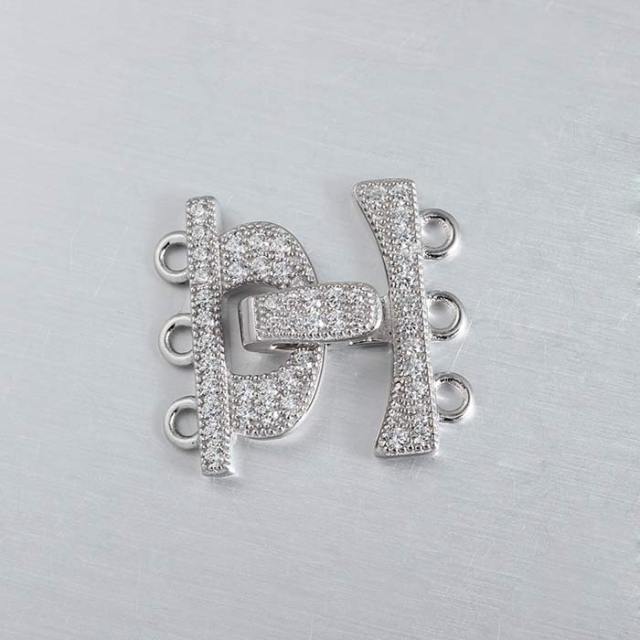 925 Sterling Silver CZ Pearl Clasp For Three Layers