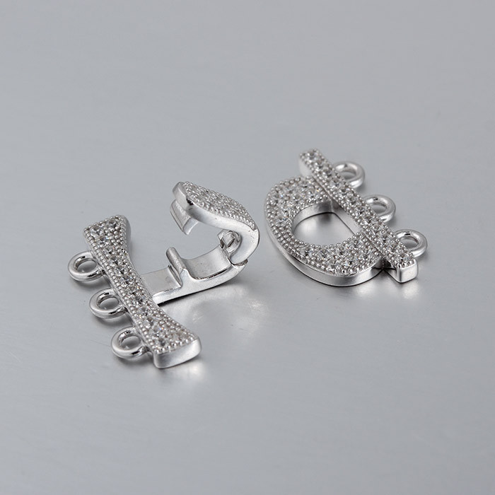925 Sterling Silver CZ Pearl Clasp For Three Layers
