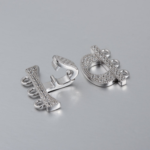 925 Sterling Silver CZ Pearl Clasp For Three Layers