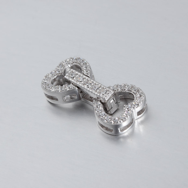 925 Sterling Silver CZ Heart Pearl Clasp