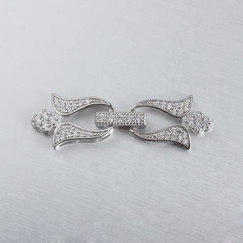 925 Sterling Silver CZ Flower Pearl Clasp