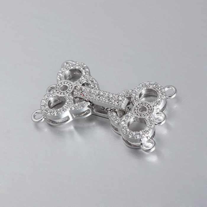 925 Sterling Silver CZ Pearl Clasp For Three Layers