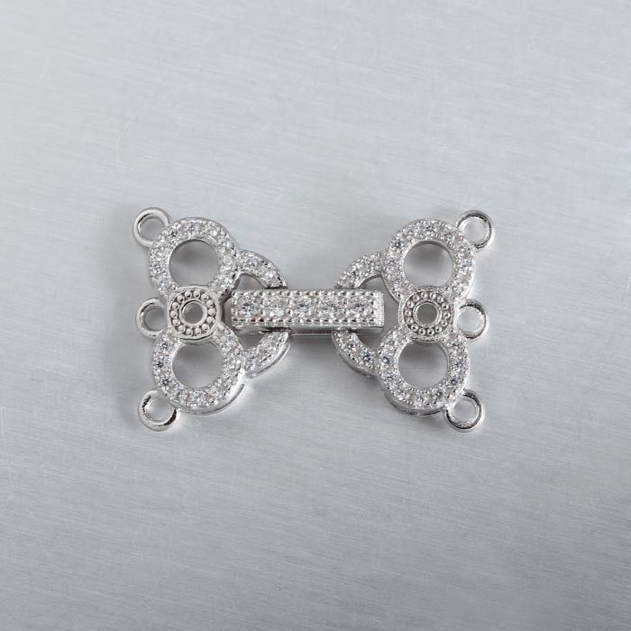925 Sterling Silver CZ Pearl Clasp For Three Layers