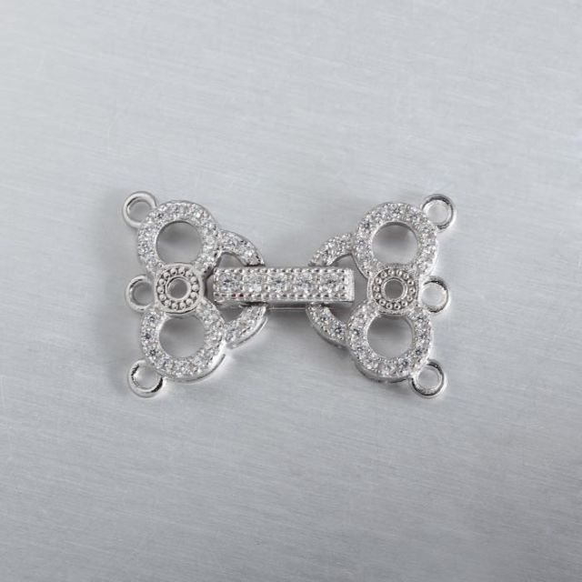 925 Sterling Silver CZ Pearl Clasp For Three Layers
