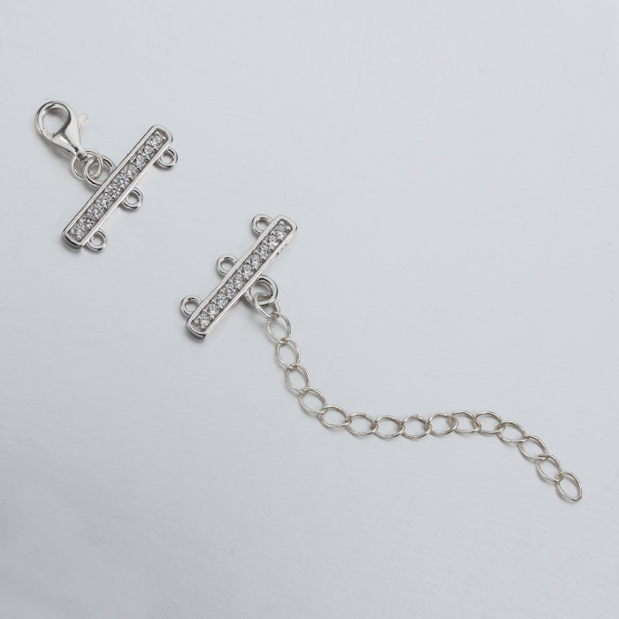 925 Sterling Silver CZ Three Layers Clasp With Chain
