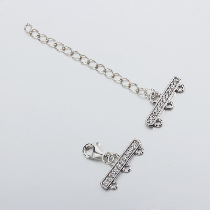 925 Sterling Silver CZ Three Layers Clasp With Chain