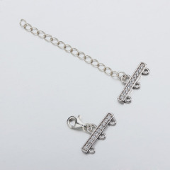 925 Sterling Silver CZ Three Layers Clasp With Chain
