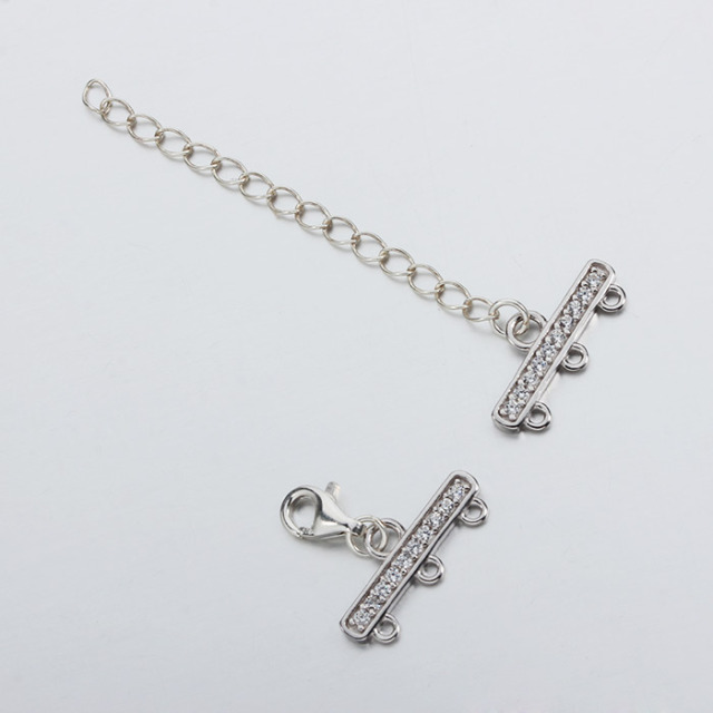 925 Sterling Silver CZ Three Layers Clasp With Chain