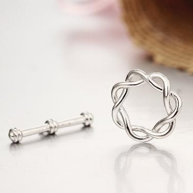 925 Sterling Silver Twist Ring Necklace Toggle Clasps