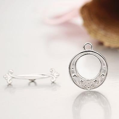 925 Sterling Silver Flower Pattern Ring Toggle Clasps