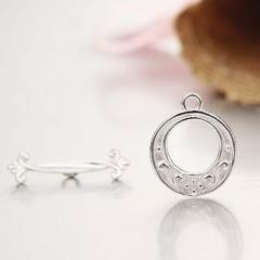 925 Sterling Silver Flower Pattern Ring Toggle Clasps
