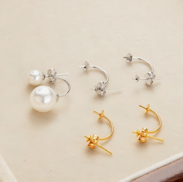 925 Silver C-Hoop Earring Posts with Peg Earring Stud Parts