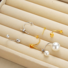 925 Silver C-Hoop Earring Posts with Peg Earring Stud Parts