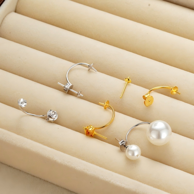 925 Silver C-Hoop Earring Posts with Peg Earring Stud Parts