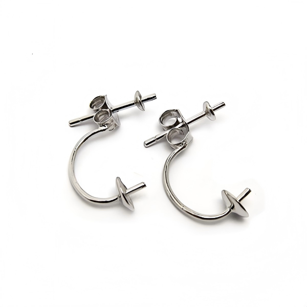 925 Silver C-Hoop Earring Posts with Peg Earring Stud Parts