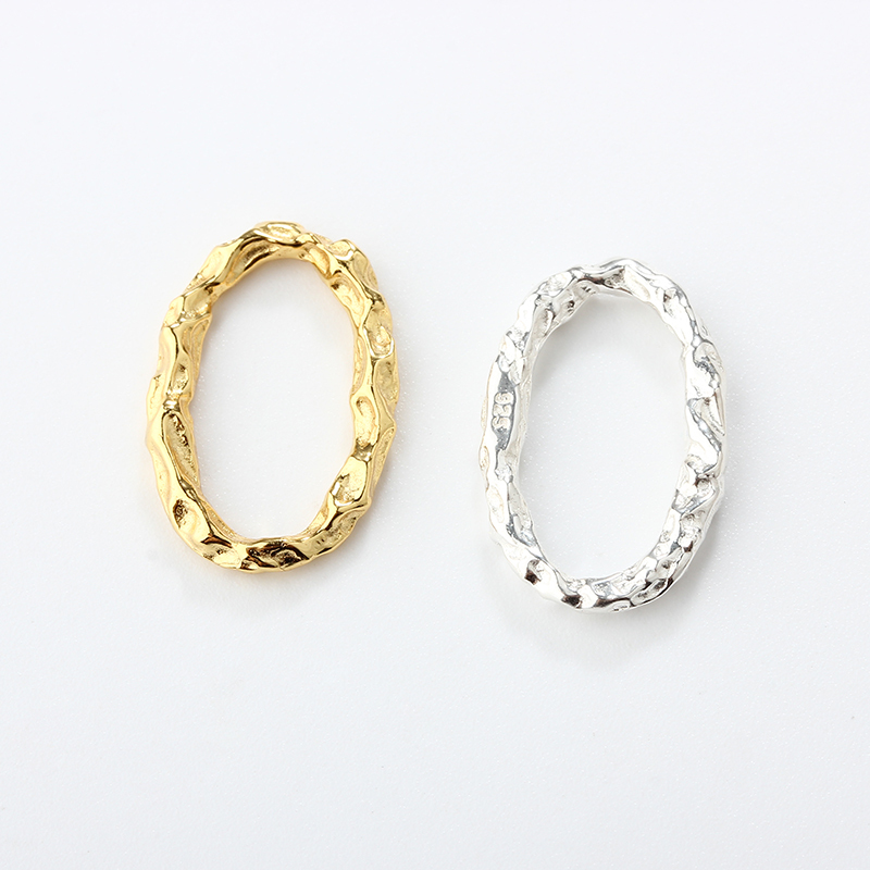 925 Sterling Silver Hammered Geometry Oval Ring Connector
