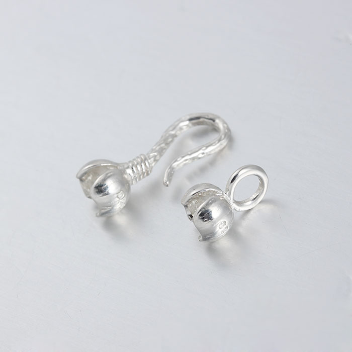 925 Sterling Silver Bud-Shaped Hook And Eye Clasp Findings