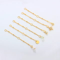 925 Sterling Silver Cable With Square Beads Chain Extender With Charm Ending