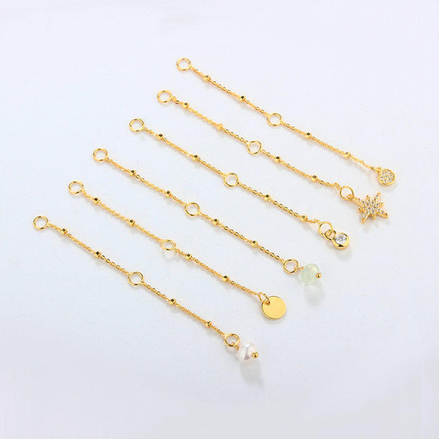 925 Sterling Silver Cable With Square Beads Chain Extender With Charm Ending
