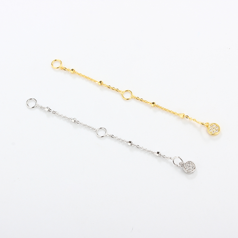 925 Sterling Silver Cable With Square Beads Chain Extender With Charm Ending
