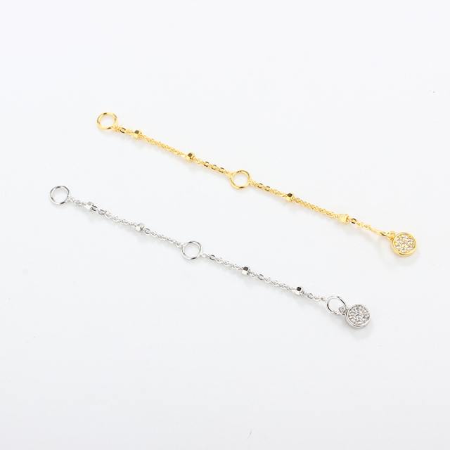 925 Sterling Silver Cable With Square Beads Chain Extender With Charm Ending